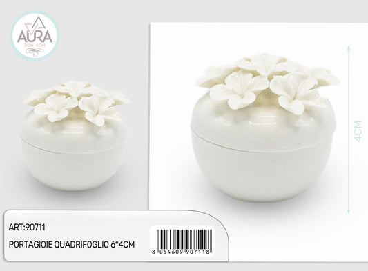 Portagioie con fiori bianchi 6x4cm