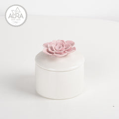 Portagioie con rosa 7,5x7,5x7,5cm rosa