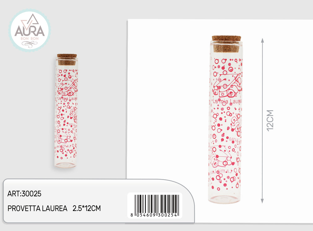 Provetta in vetro laurea 2,5x12cm rosso