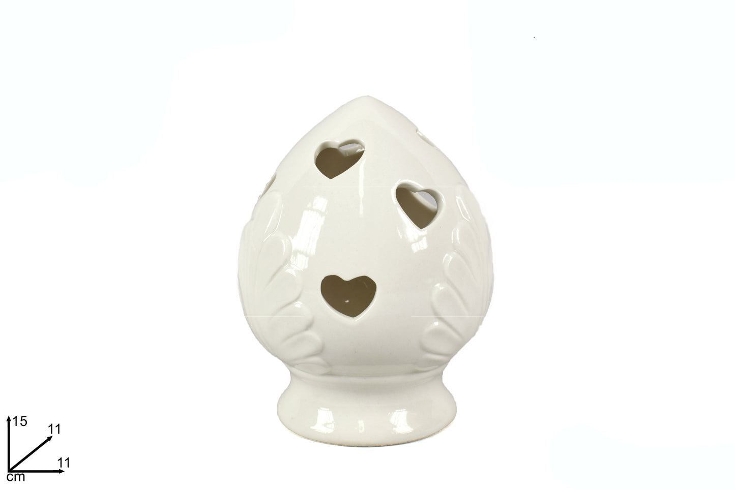 Pumo bianco con cuori e luce led 15x11x11cm
