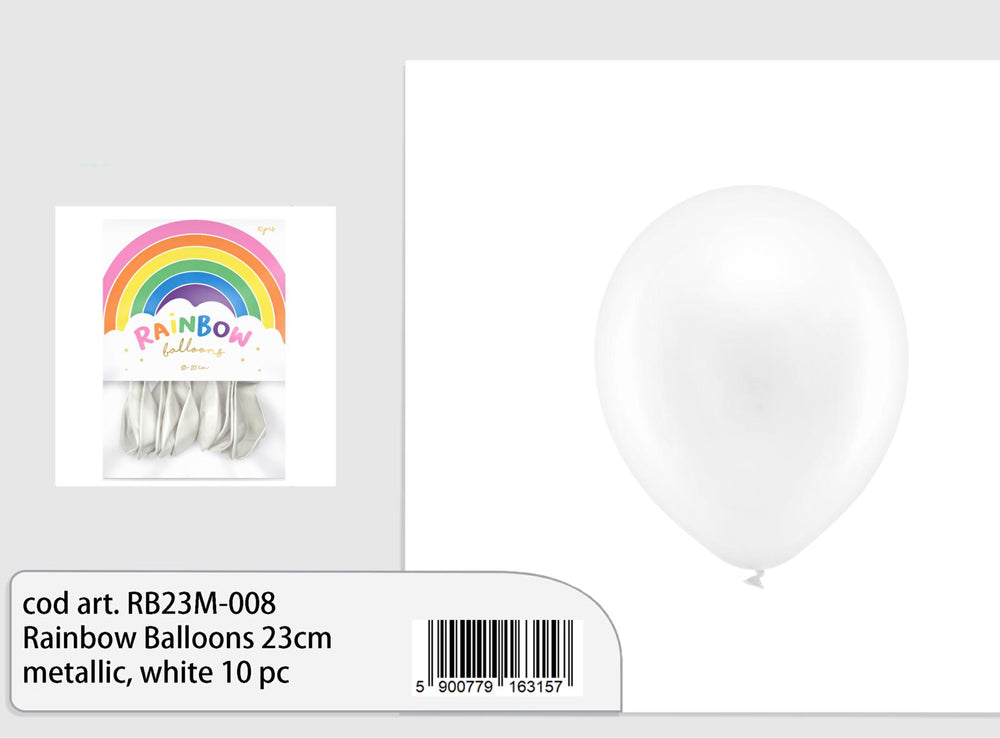 Rainbow Balloons 23cm metallic white 10pcs