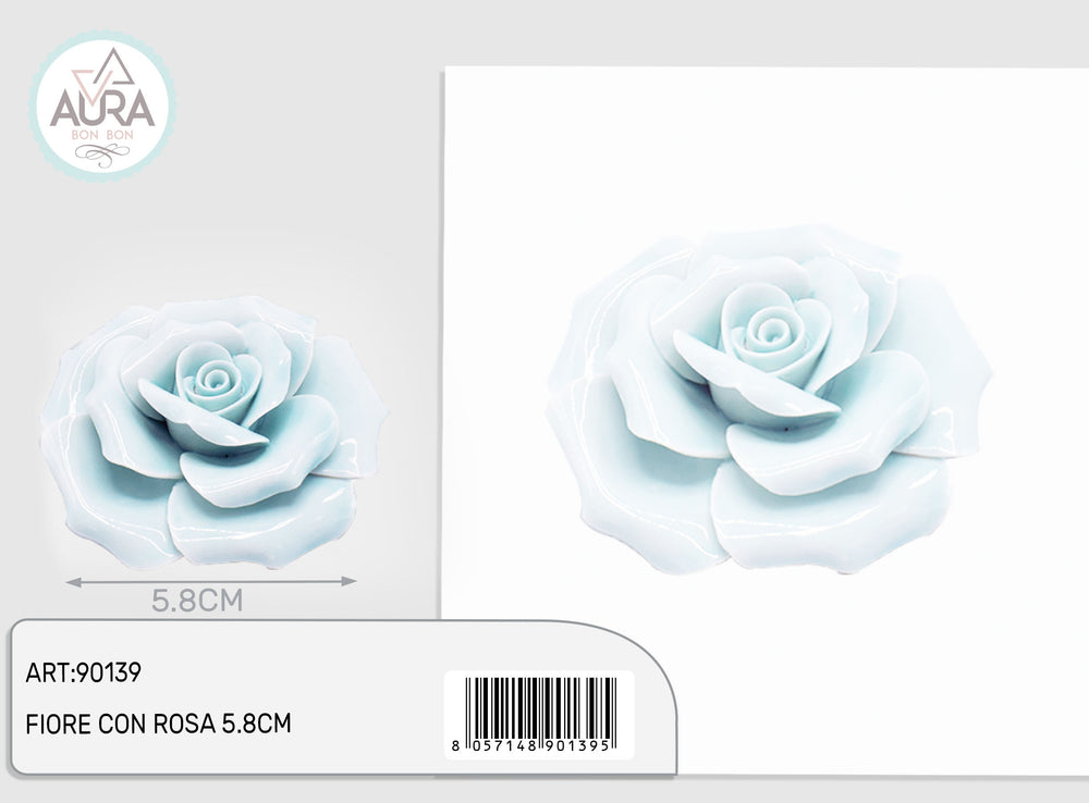 5.8cm light blue ceramic rose