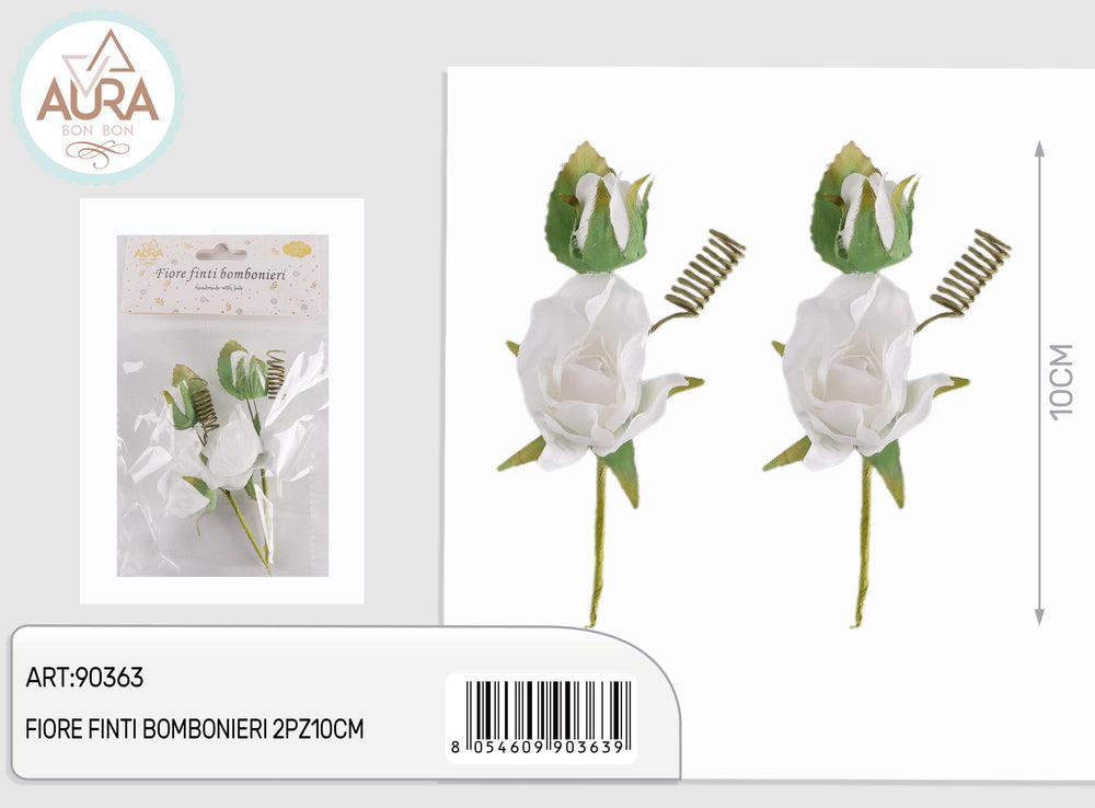 Artificial roses for wedding favors 2pcs 10cm white