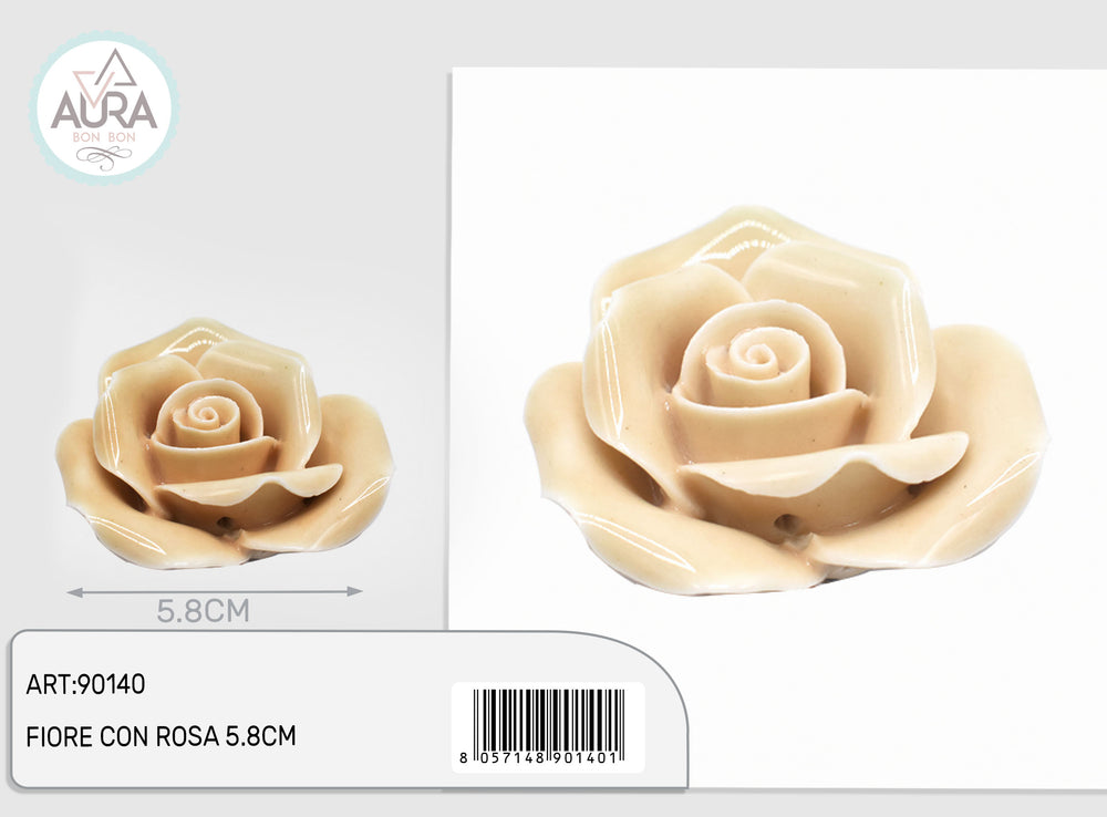 5.8cm dove grey ceramic rose