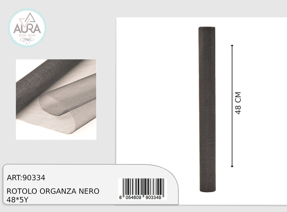 48cmx5y black organza roll