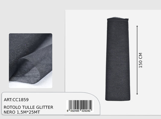 rotolo tulle glitter nero
