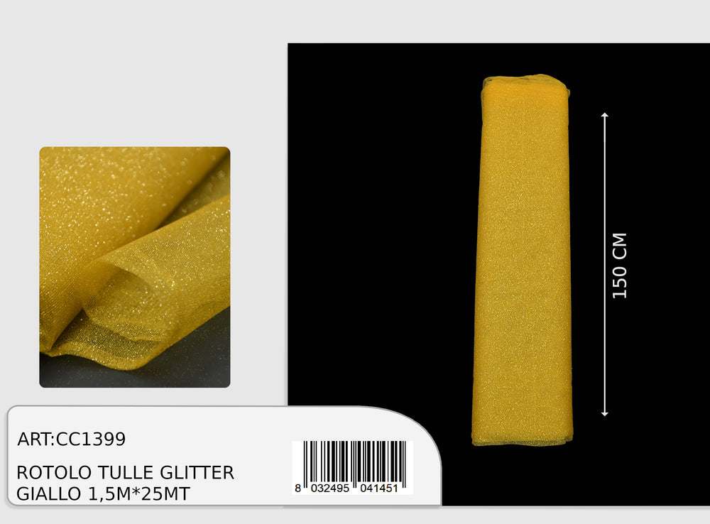 Rotolo tulle glitter oro 1,5x25m  (prezzo al metro)