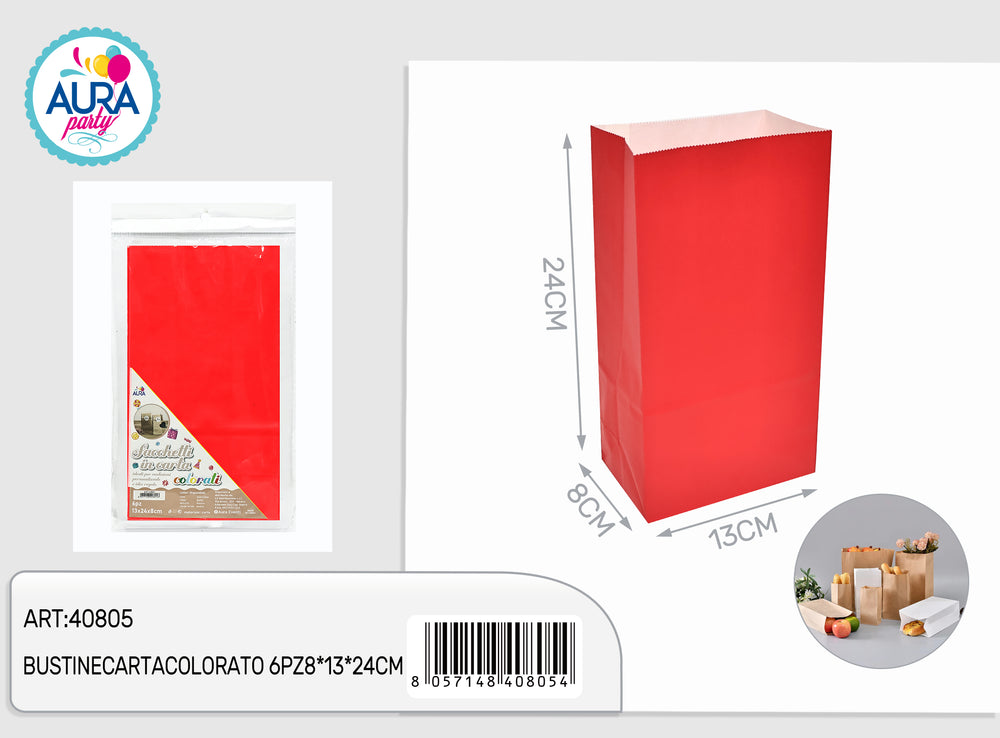 6pcs 8x13x24cm red colored paper bags
