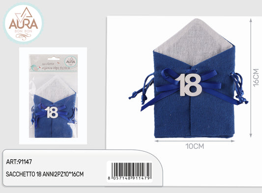 sacchetto 18 anni blu 2pz 10x16cm