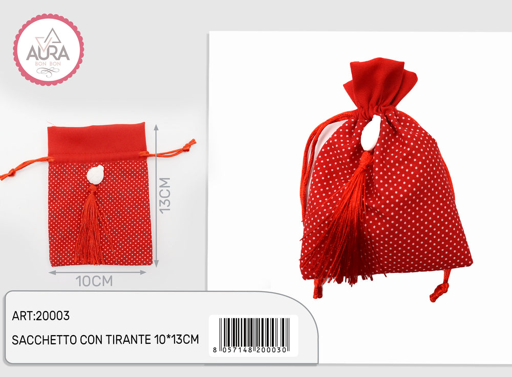 Sacchetto portaconfetti rosso con coccinella 10x13cm