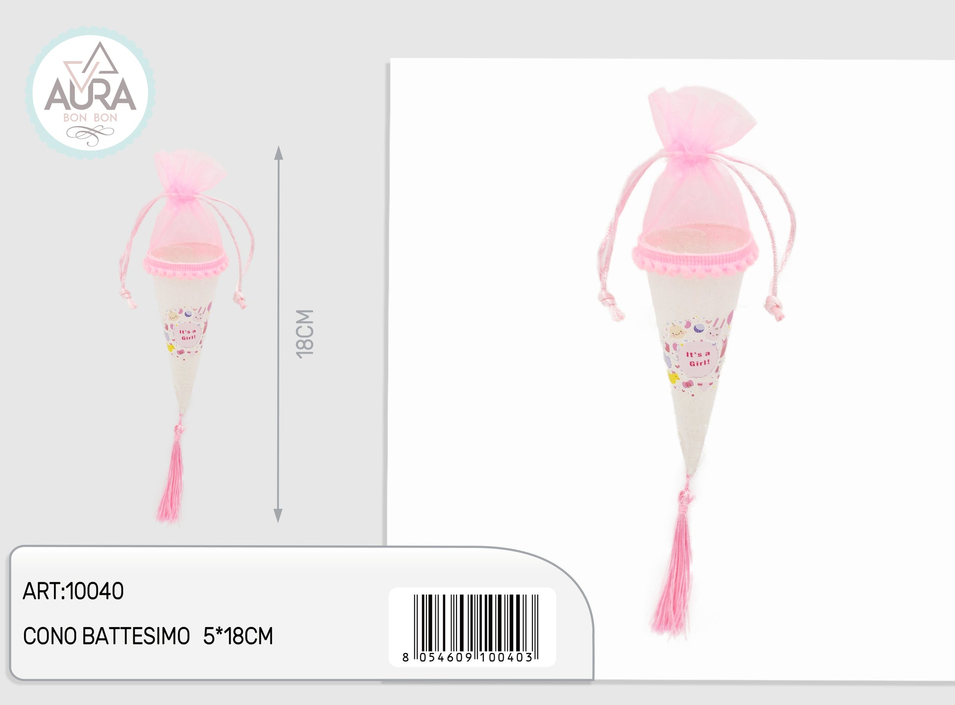 sacchetto cono baby rosa 5x18cm