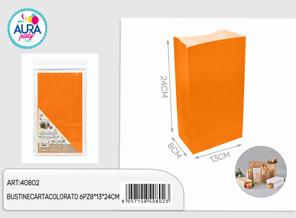 6pcs 8x13x24cm orange colored paper bags