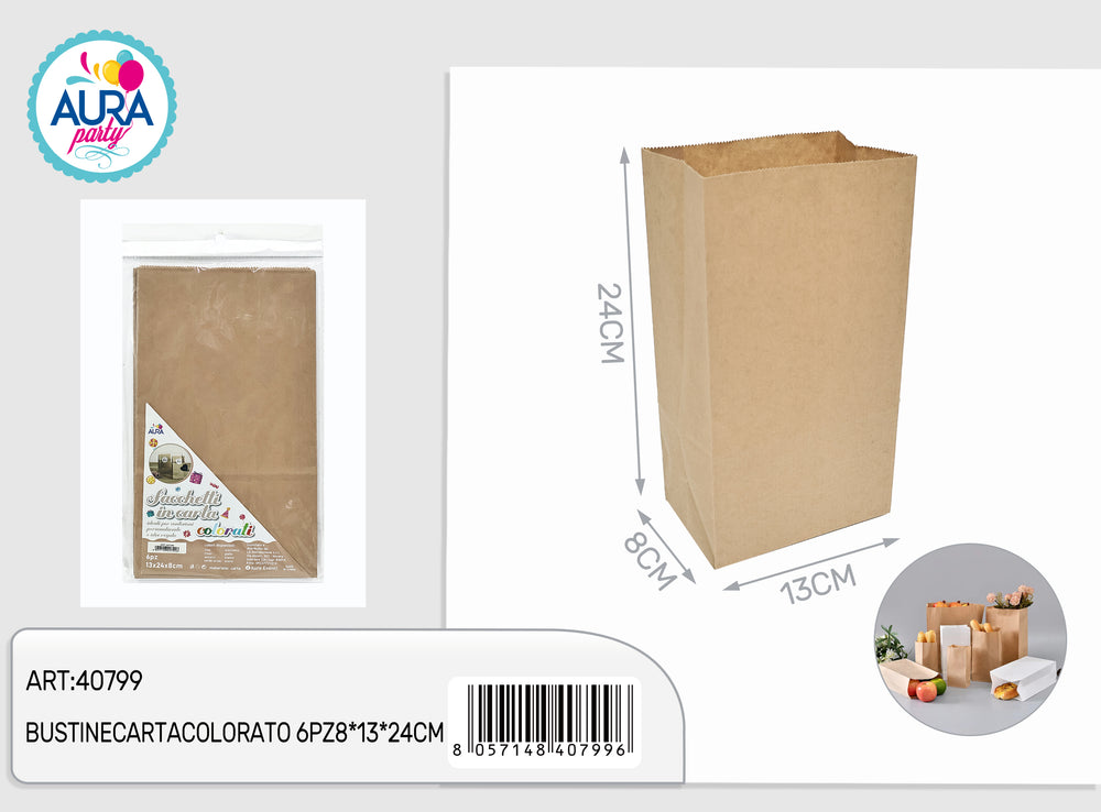 6pcs 8x13x24cm brown colored paper bags