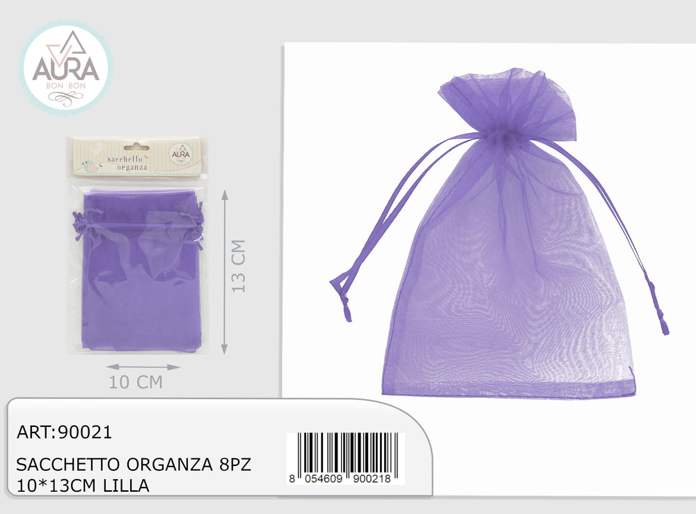 8-piece organza bag 10x13cm lilac