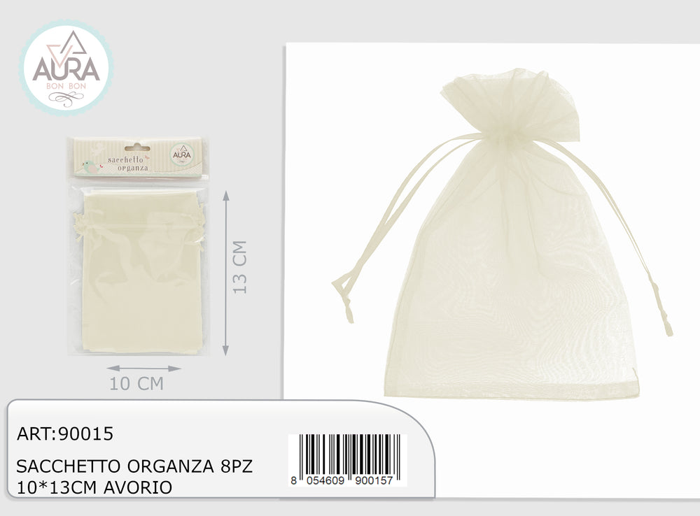 8-piece ivory organza bag 10x13cm