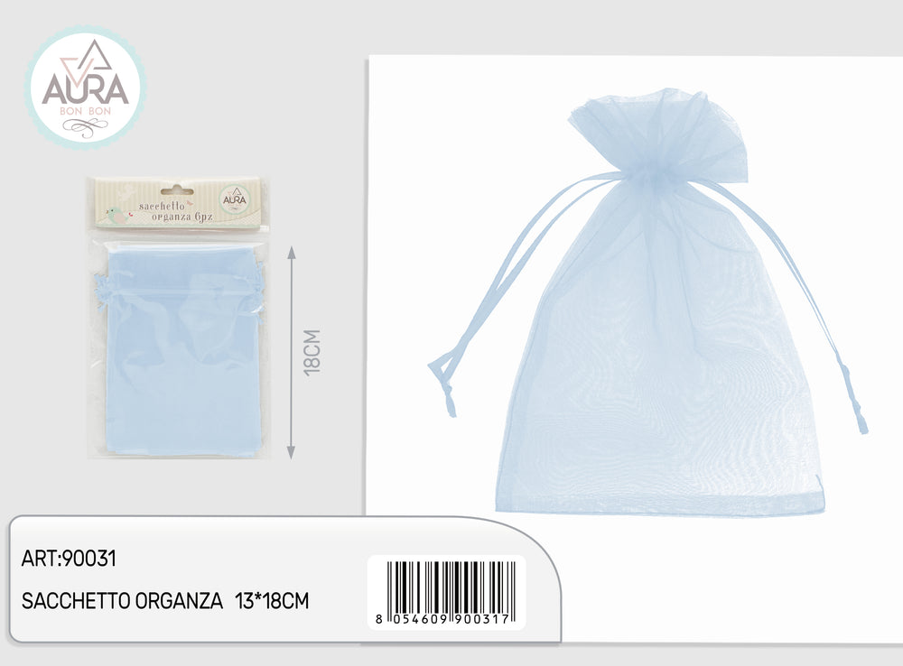 6-piece light blue organza bag 13x18cm
