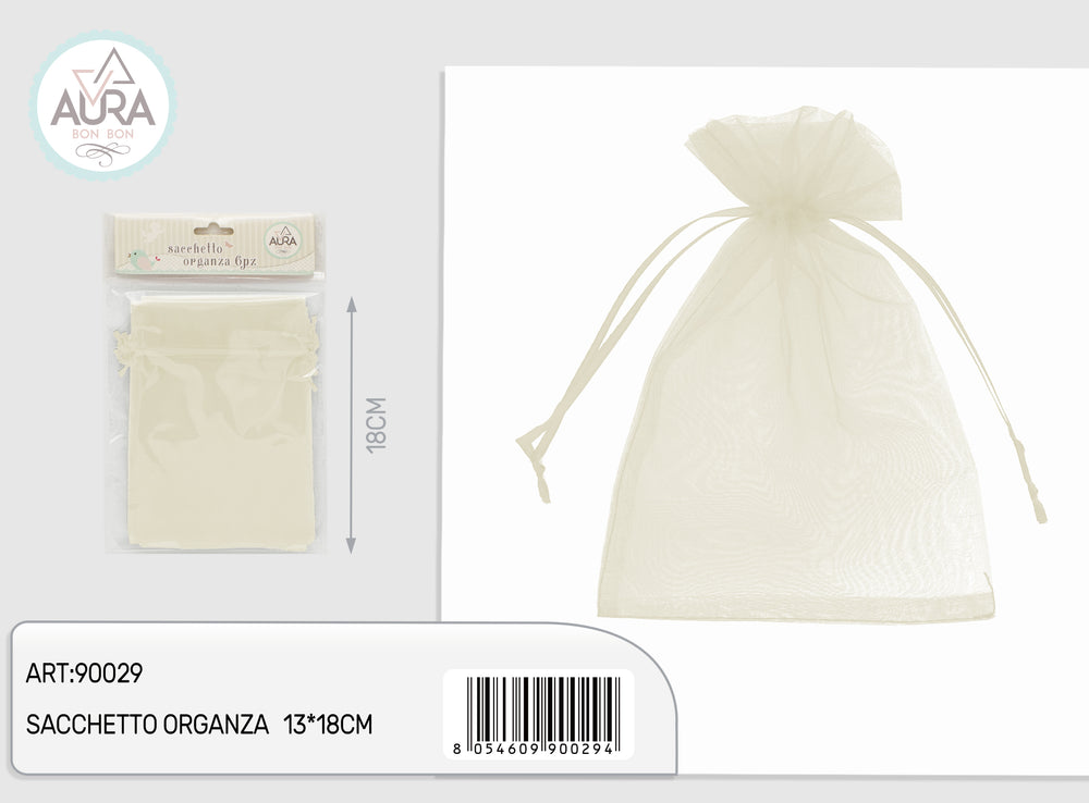 6-piece cream organza bag 13x18cm