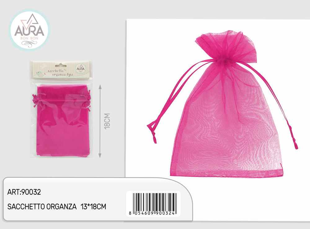 6-piece fuchsia organza bag 13x18cm
