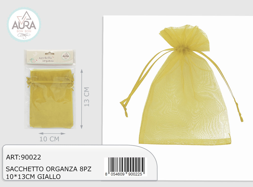 8-piece organza bag 10x13cm yellow