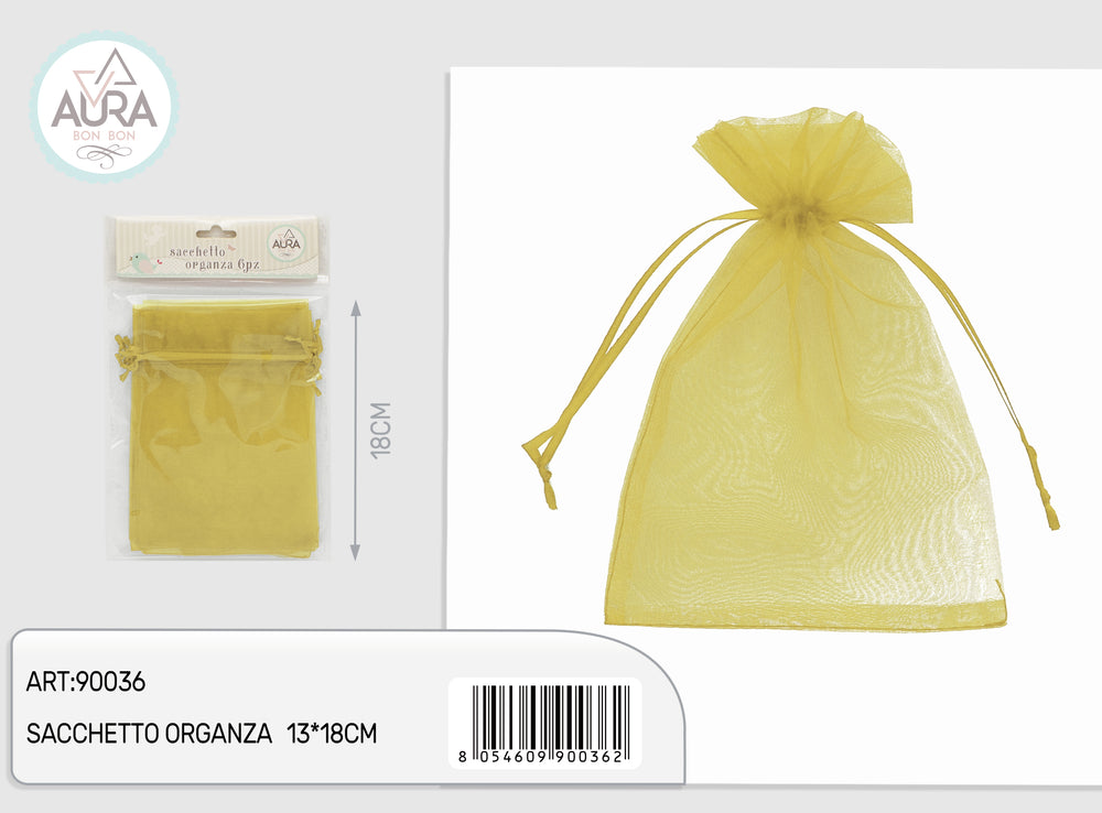 6-piece yellow organza bag 13x18cm