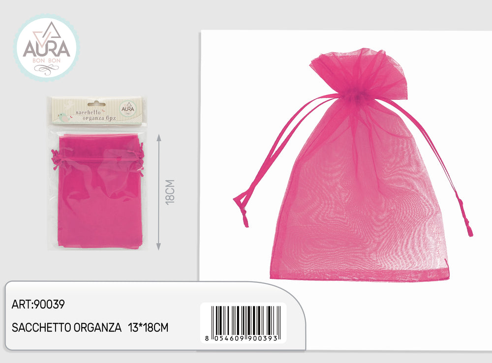 6-piece magenta organza bag 13x18cm