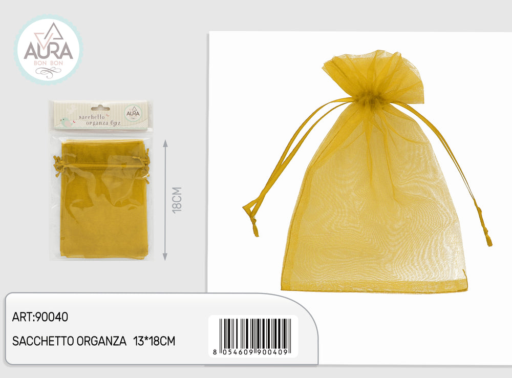 6-piece gold organza bag 13x18cm