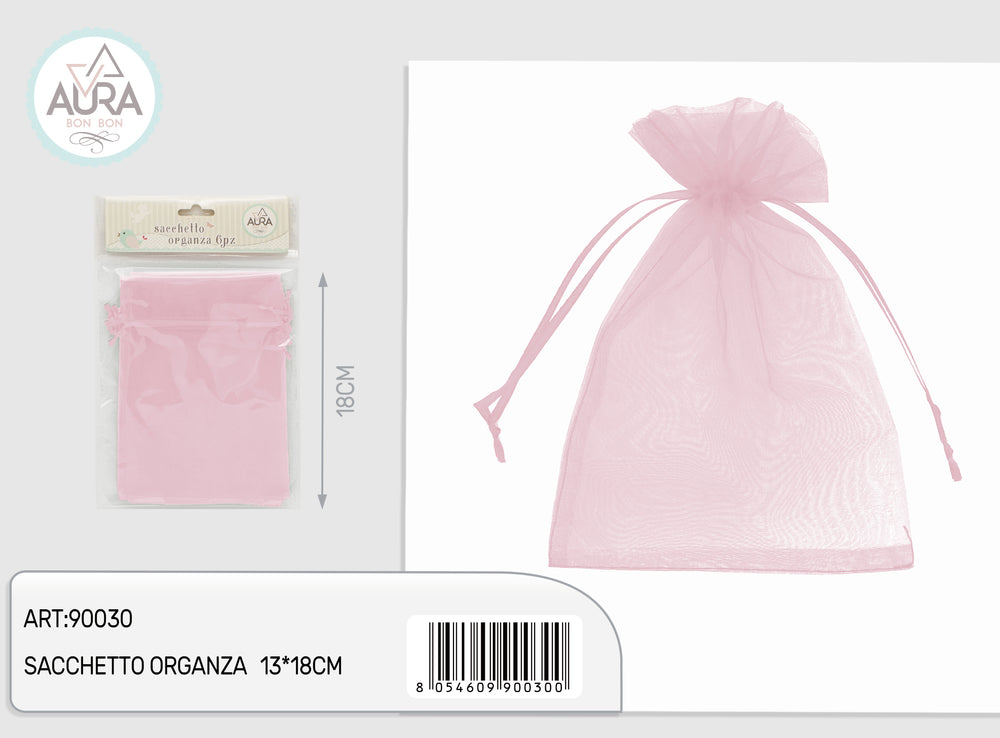 6-piece pink organza bag 13x18cm