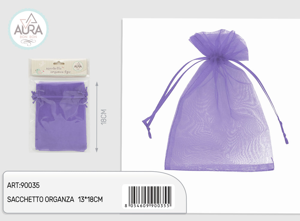 6-piece purple organza bag 13x18cm
