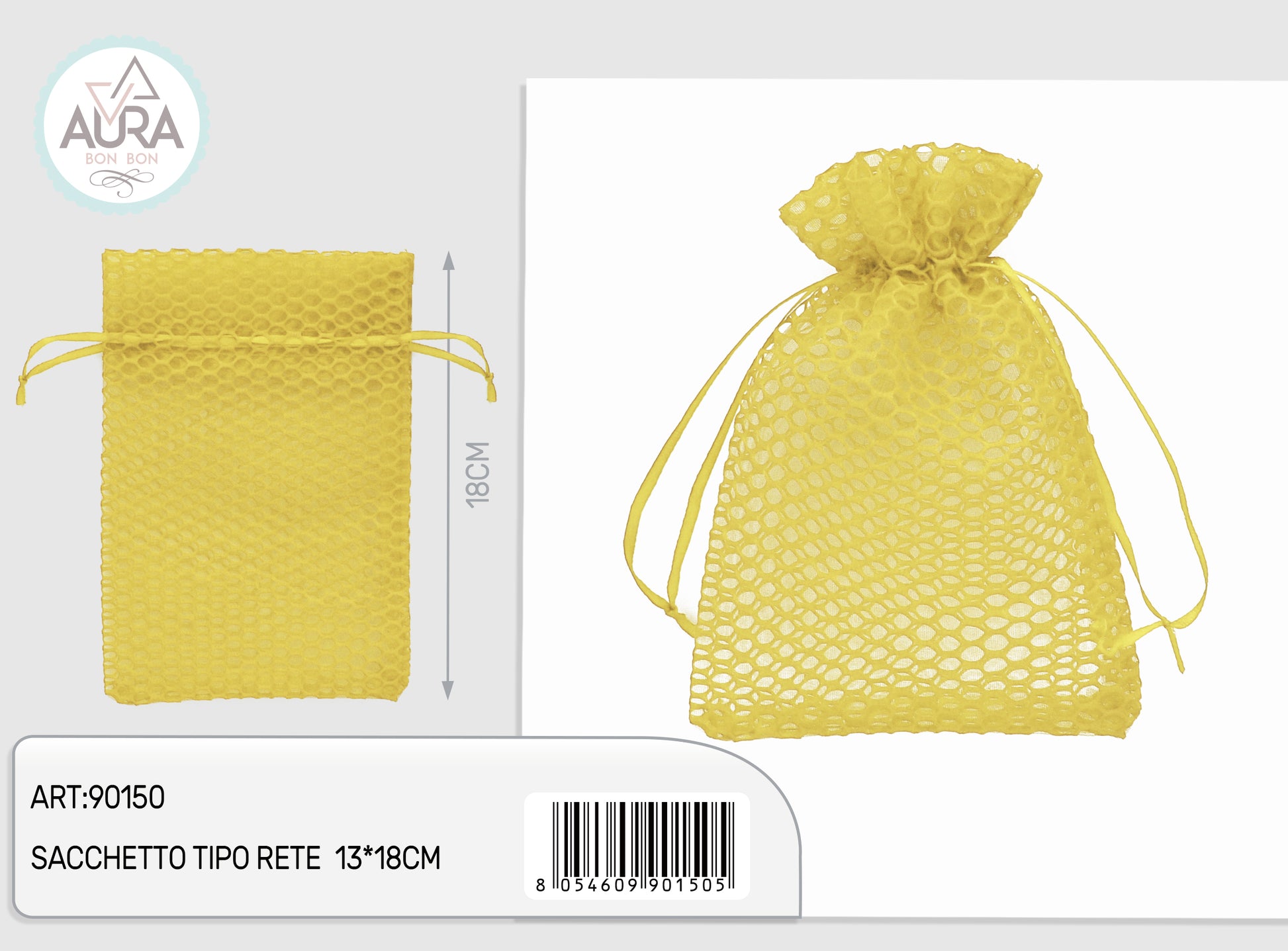 sacchetto rete giallo 13x18cm