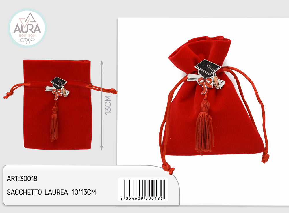Graduation drawstring bag 10x13cm with tag and tassel