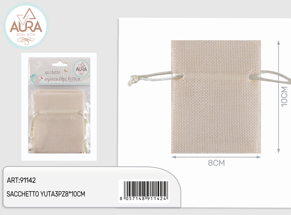 3-piece ivory jute bag 8x10cm