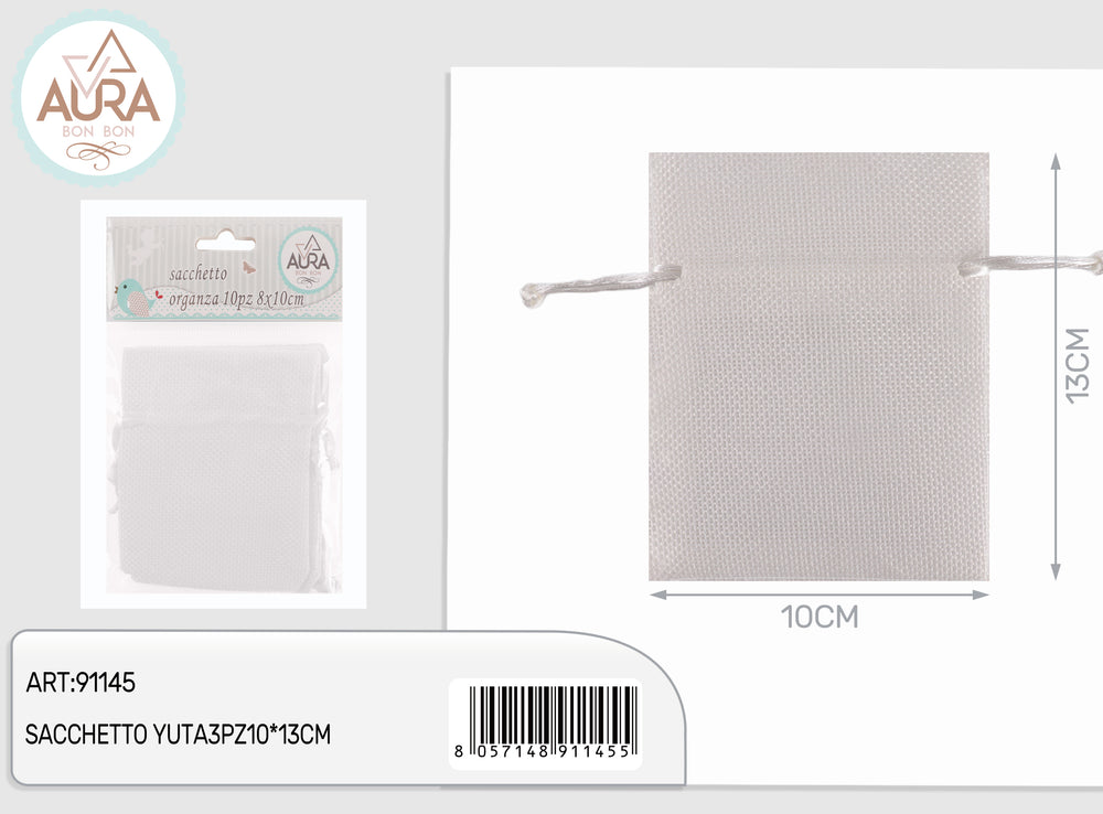 3-piece white jute bag 10x13cm