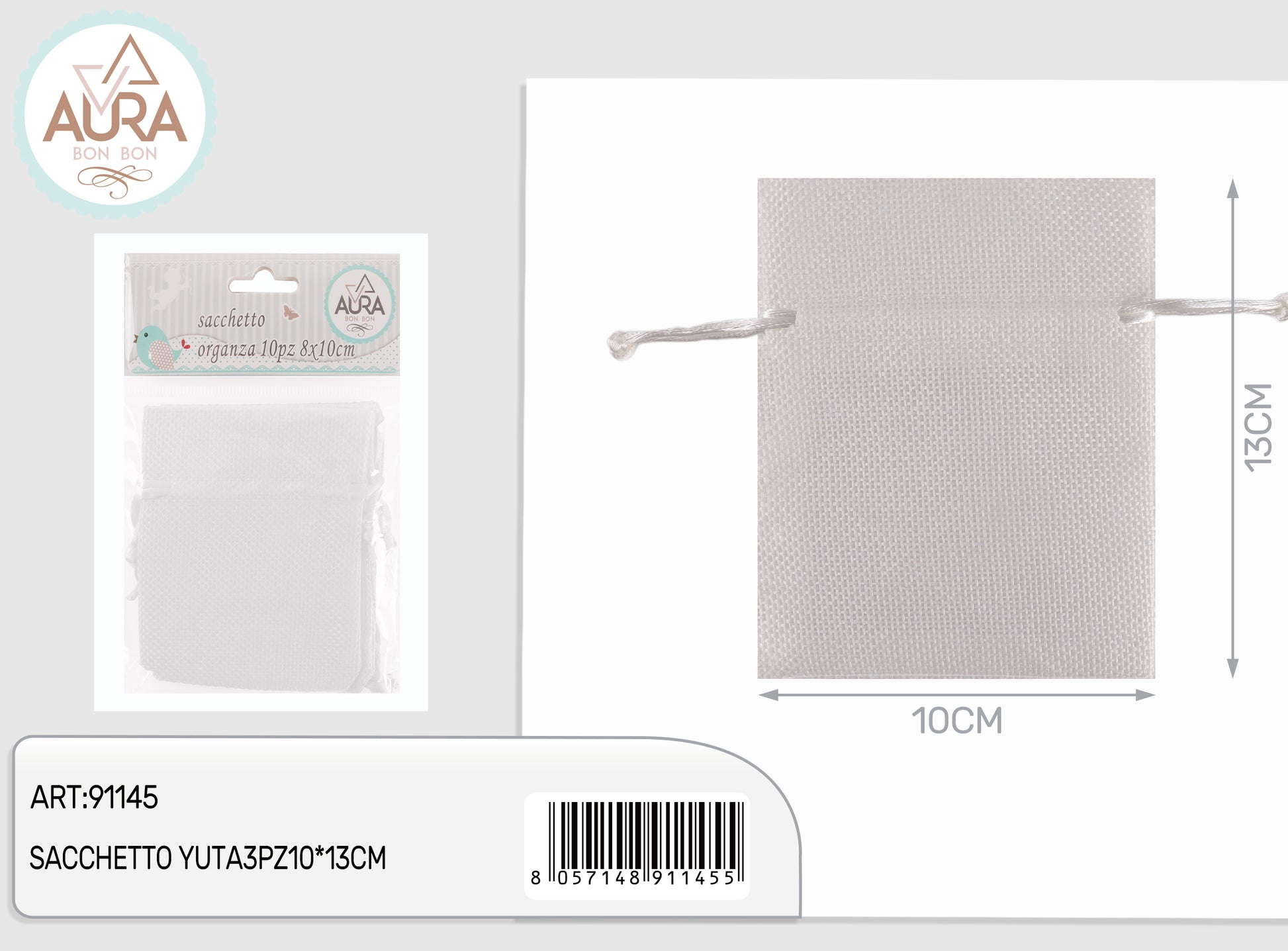 sacchetto yuta bianco 3pz 10x13cm