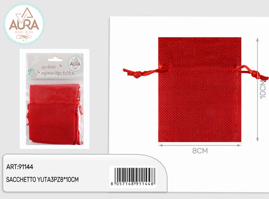 sacchetto yuta rosso 3pz 8x10cm