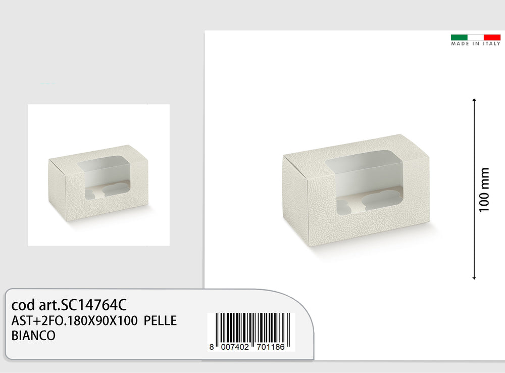 astuccio in cartoncino con finestra 180x90x100mm pelle bianco