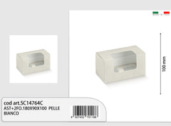 cardboard pencil case with window 180x90x100mm white leather