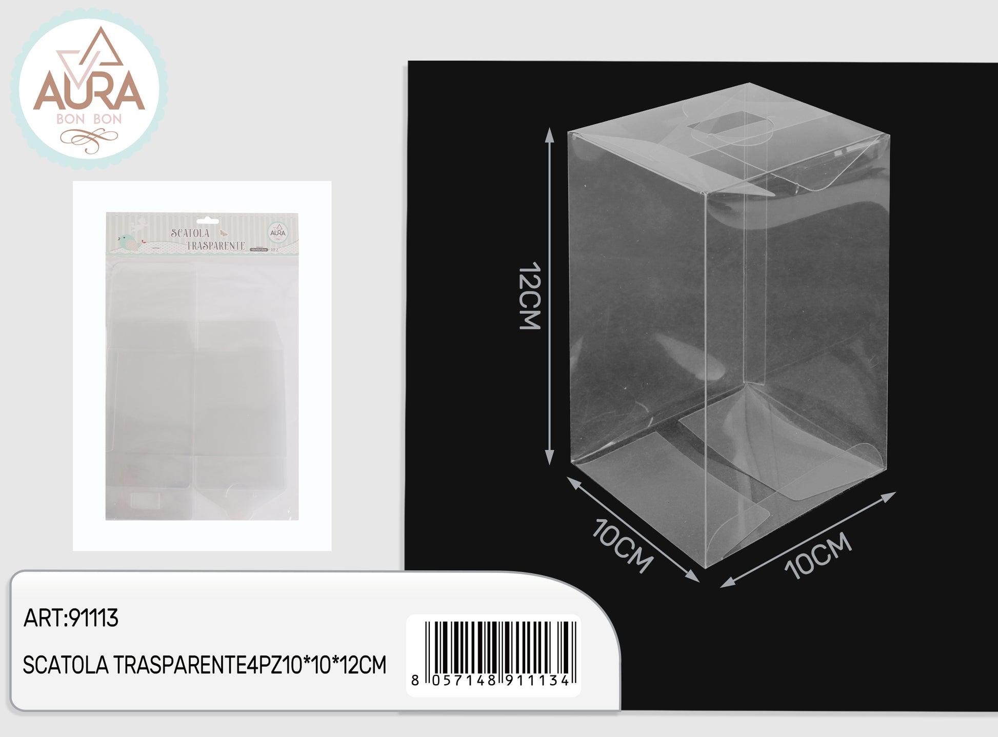 scatola trasparente 4pz 10x10x12cm