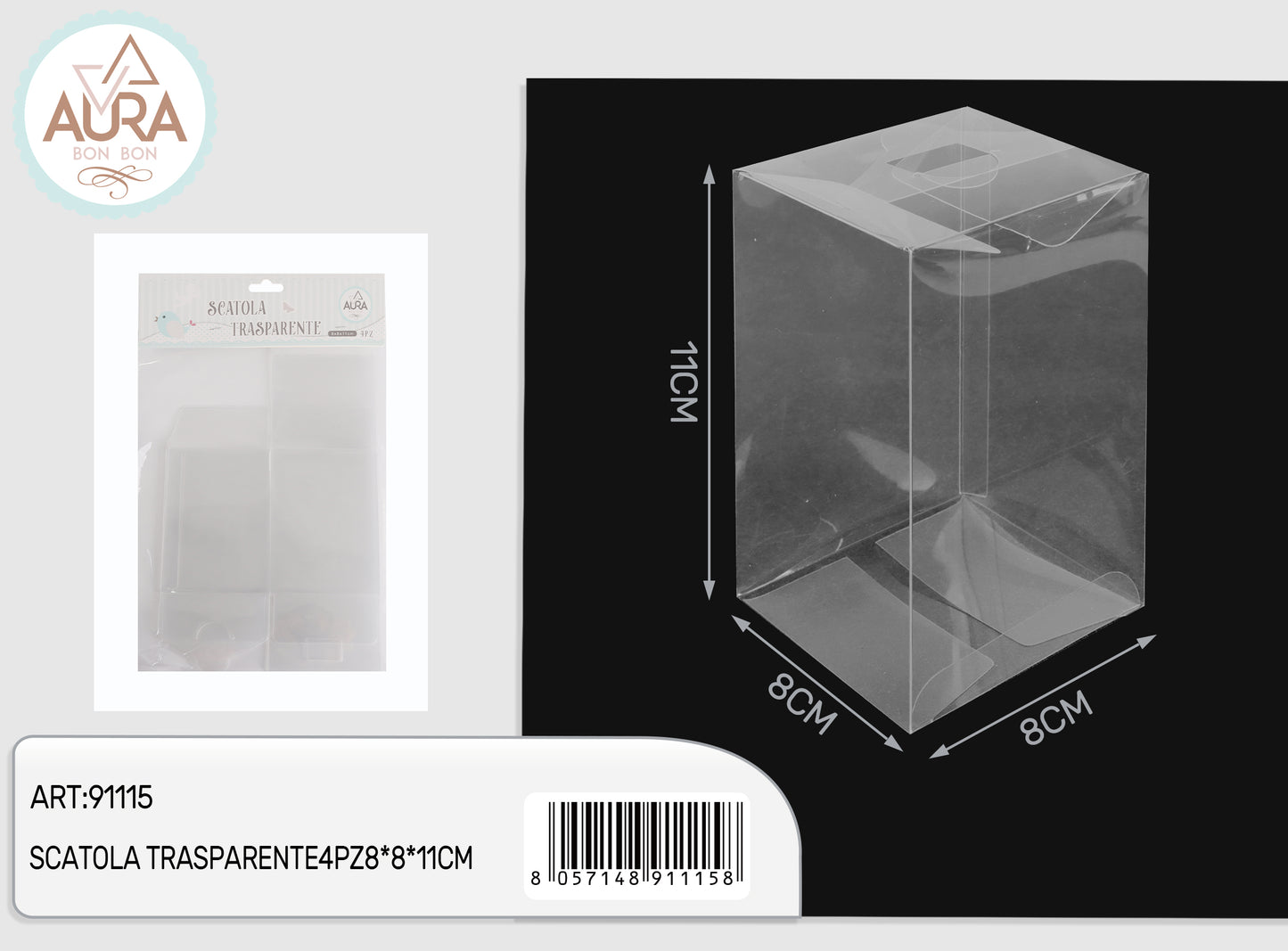 scatola trasparente 4pz 8x8x11cm