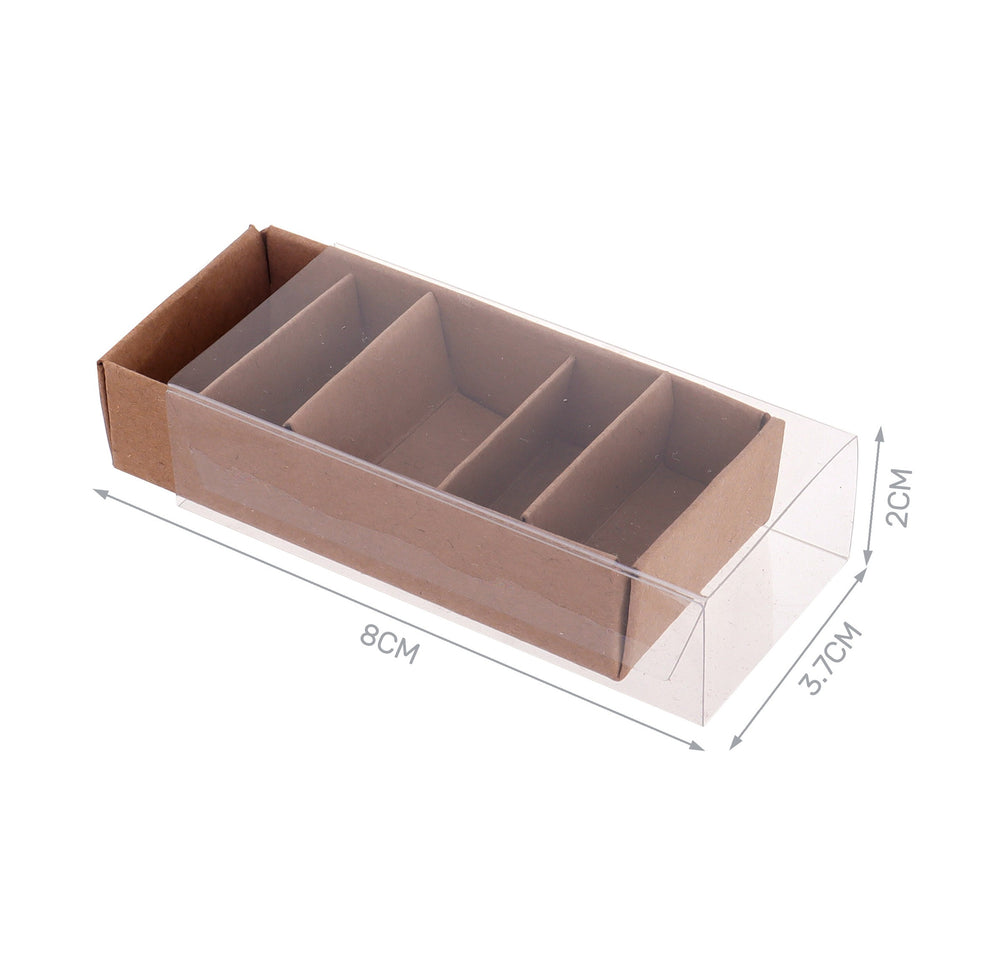 Scatolina fiammifero 8x2x3,7cm avana con coperchio trasparente 4pz