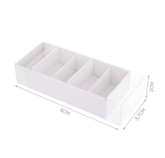 Matchbox 8x2x3.7cm white with transparent lid 4pcs