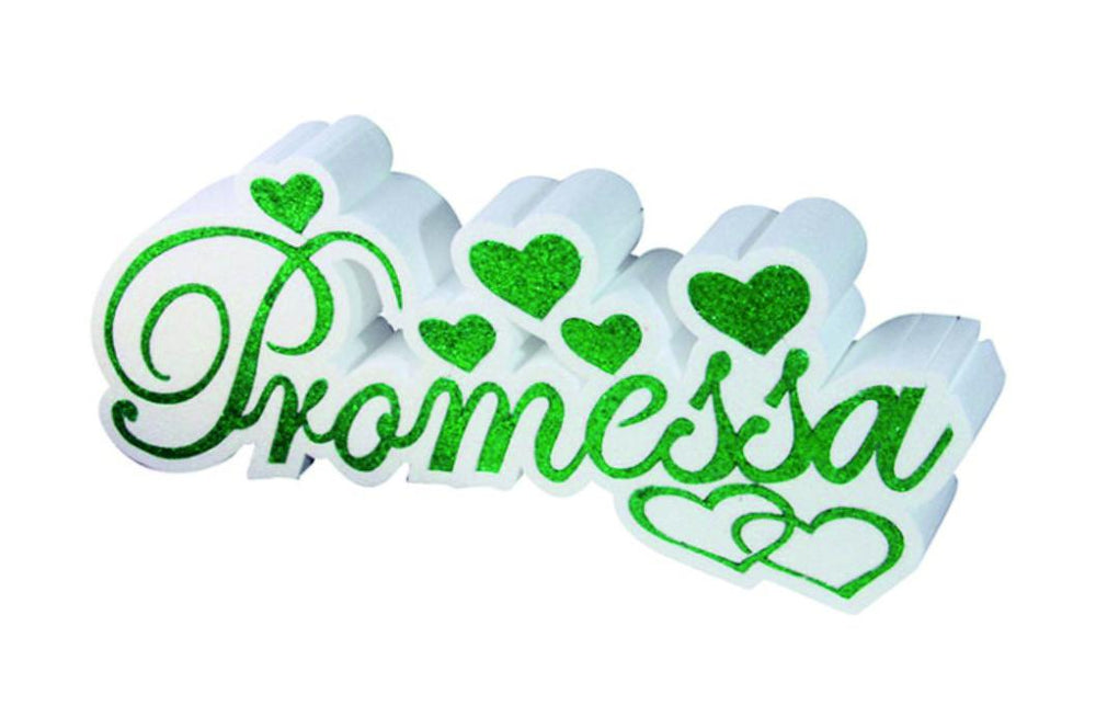 Styrofoam writing "Promise" with little hearts