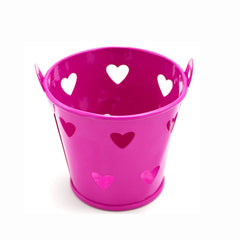 Tin bucket with fuchsia hearts 5.5x5.3cm