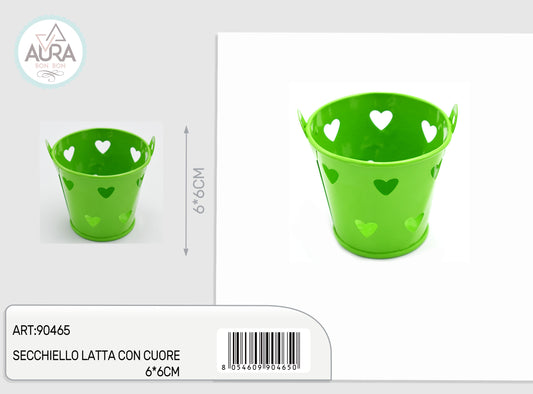 secchiello latta con cuore verde chiaro 6x6cm con cuori