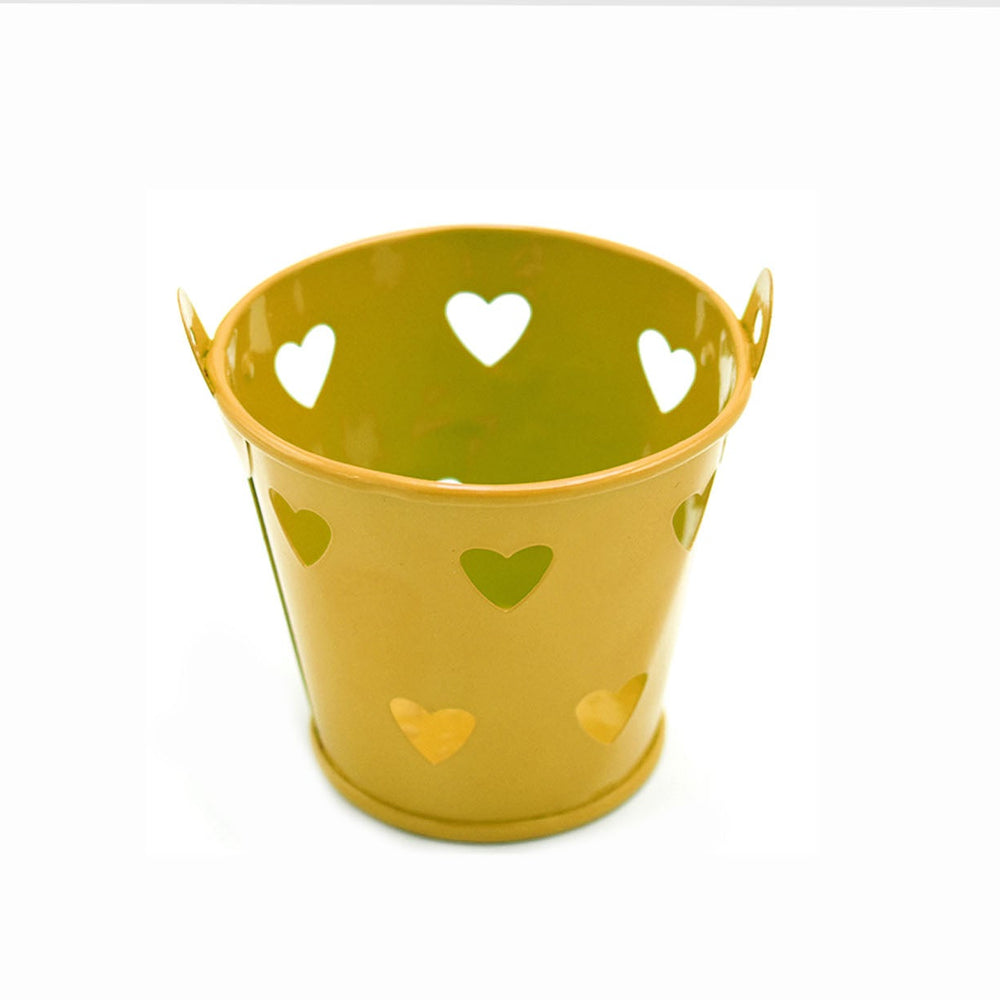 Secchiello portaconfetti in latta giallo con cuori 5,5x5,3 cm – Aura, 1 pz