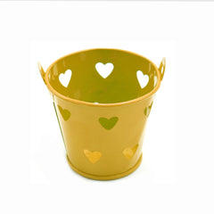 Secchiello portaconfetti in latta giallo con cuori 5,5x5,3cm
