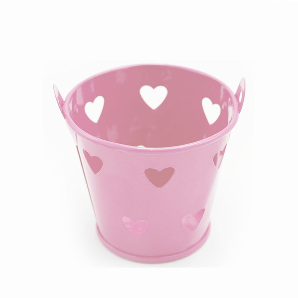 Secchiello portaconfetti in latta rosa con cuori 5,5x5,3 cm – Aura, 1 pz