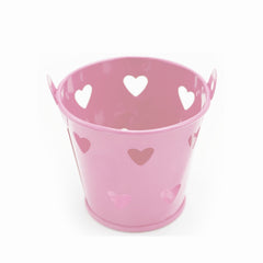 Secchiello portaconfetti in latta rosa con cuori 5,5x5,3cm