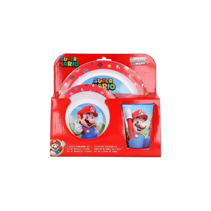 Super Mario set 3 pz.micro 2 piatti + Bicchiere