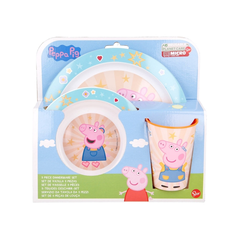 3-piece set: 2 plates and a Peppa Pig glass - microwave-safe
