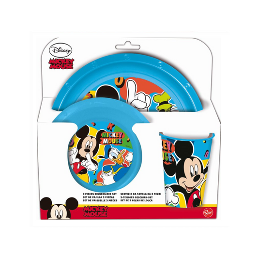 Mickey set 3 pz.piatti fondo + piano + Bicchiere